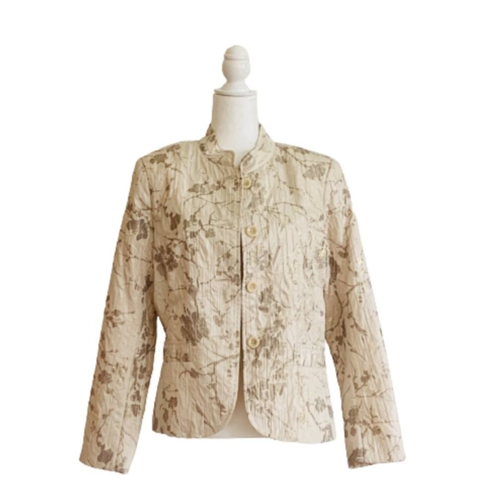 Erin London Blazer Jacket Cream Ivory Gold Floral Lightweight Jacket Medium